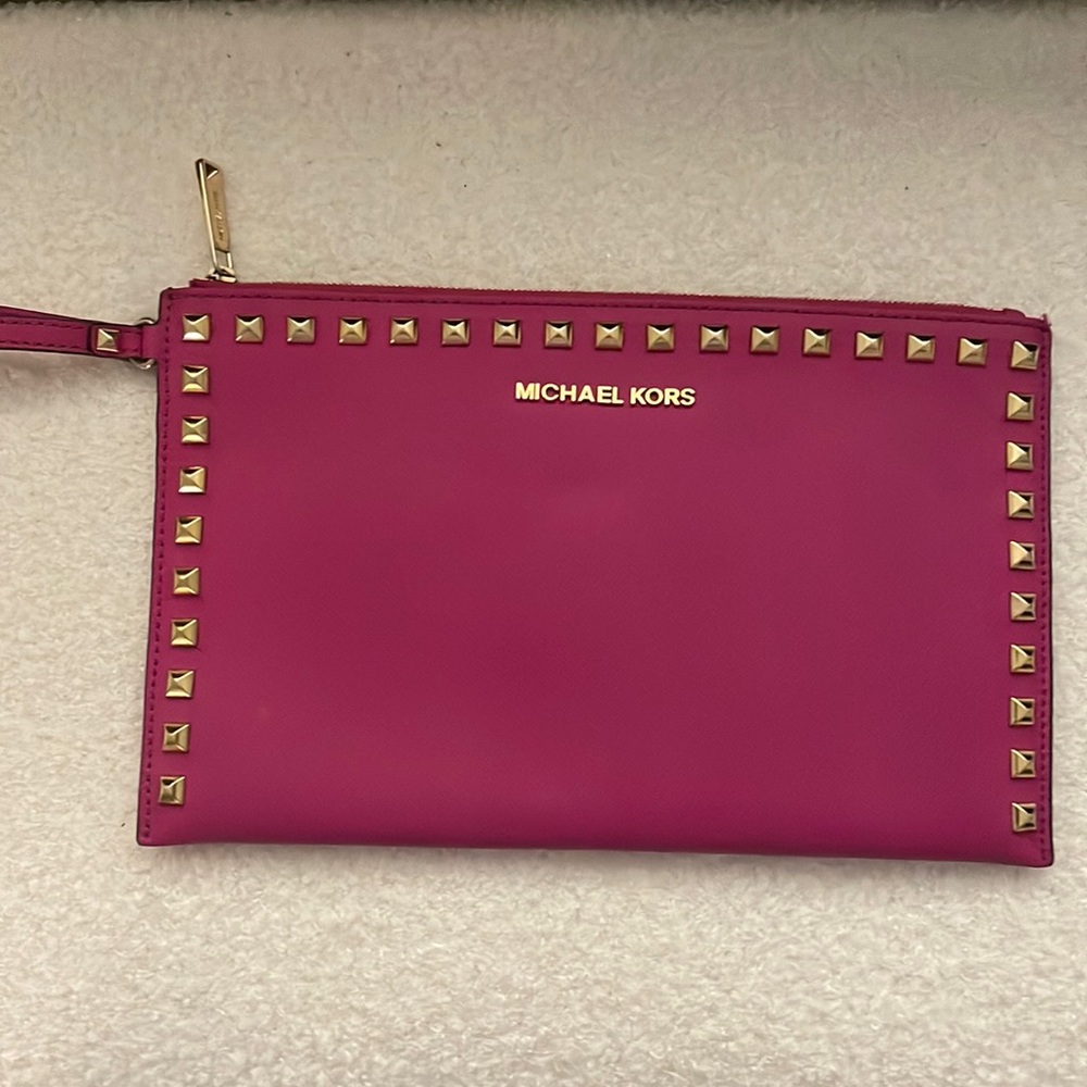 Michael kors large pink studded wristlet